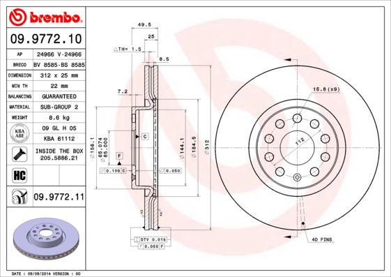 Remschijven Brembo 09.9772.11