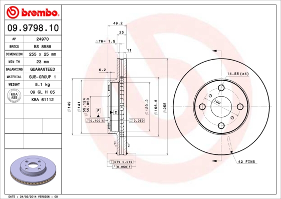 Remschijven Brembo 09.9798.10