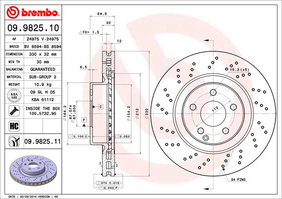 Remschijven Brembo 09.9825.11