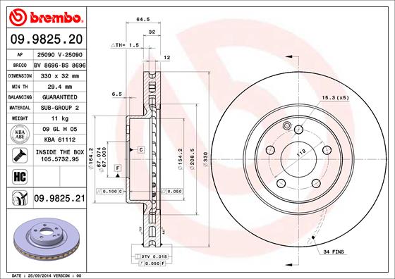 Remschijven Brembo 09.9825.21