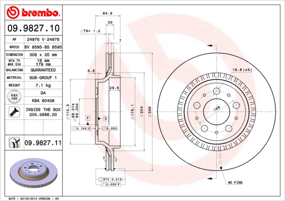 Remschijven Brembo 09.9827.11