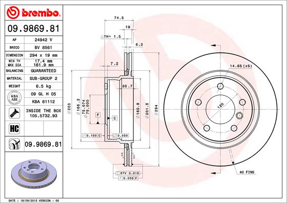 Remschijven Brembo 09.9869.81