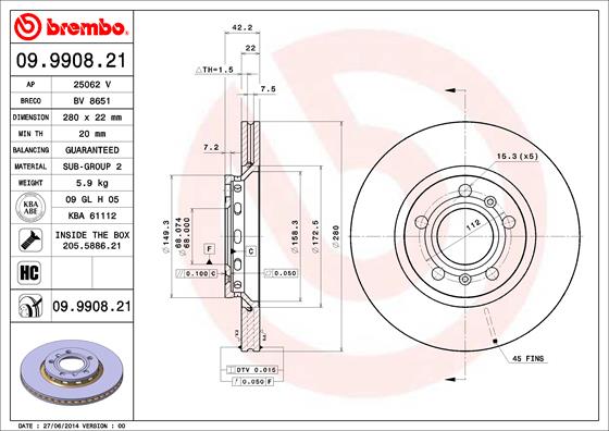 Remschijven Brembo 09.9908.21