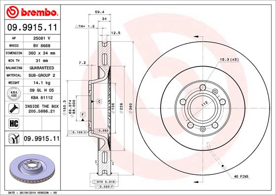 Remschijven Brembo 09.9915.11