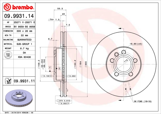 Remschijven Brembo 09.9931.11