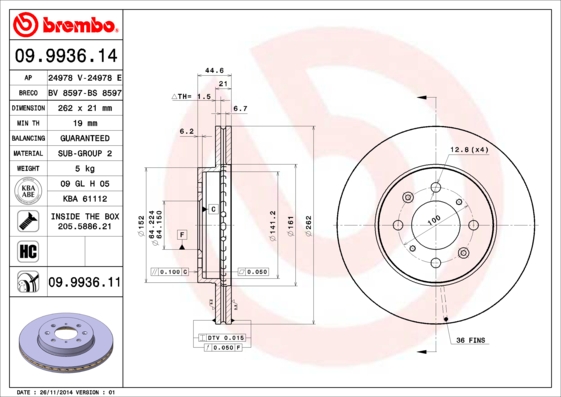 Remschijven Brembo 09.9936.11