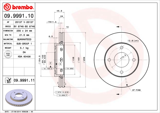 Remschijven Brembo 09.9991.11