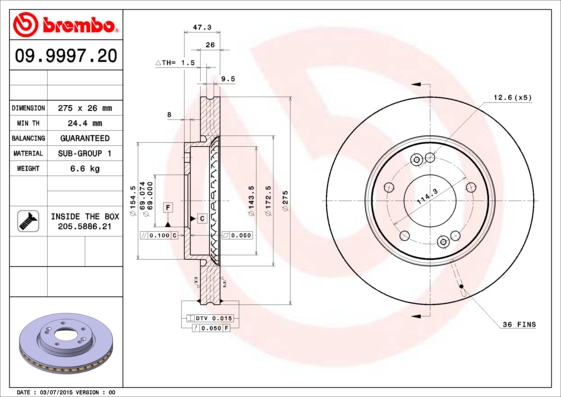 Remschijven Brembo 09.9997.20
