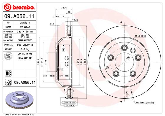 Remschijven Brembo 09.A056.11