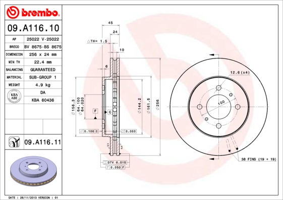 Remschijven Brembo 09.A116.11