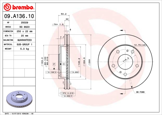 Remschijven Brembo 09.A136.10