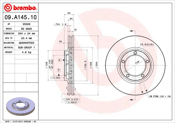 Remschijven Brembo 09.A145.10