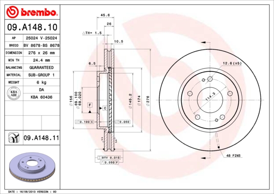 Remschijven Brembo 09.A148.11