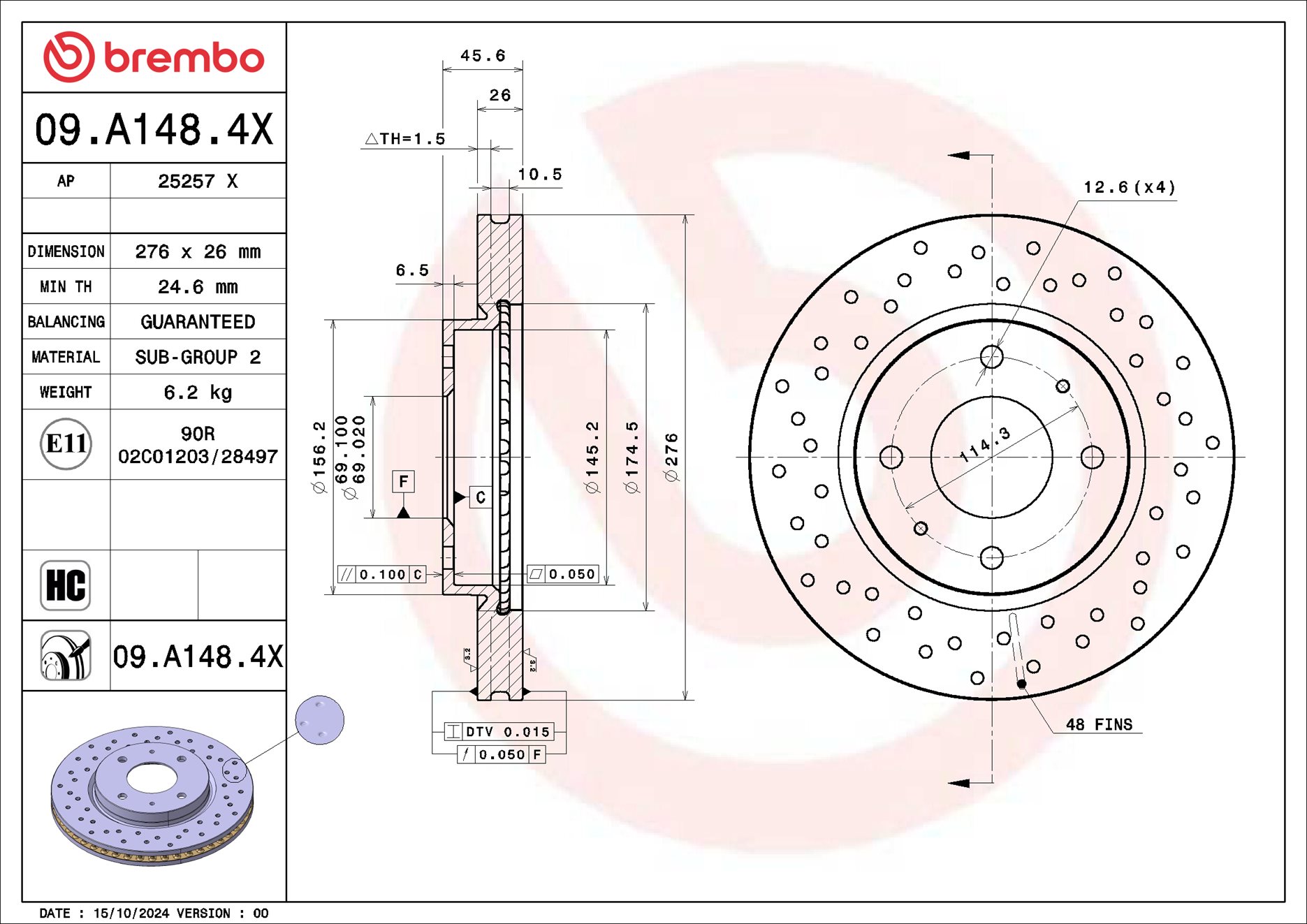 Remschijf Brembo 09.A148.4X