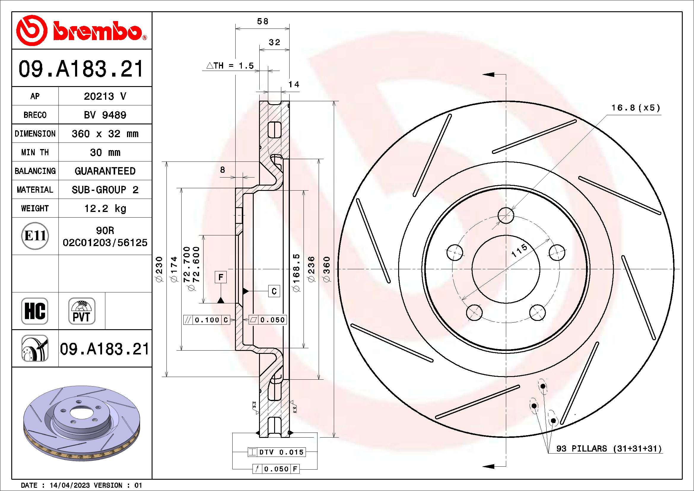 Remschijven Brembo 09.A183.21