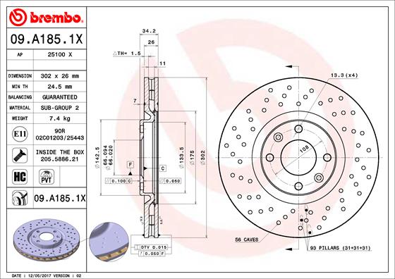 Remschijven Brembo 09.A185.1X