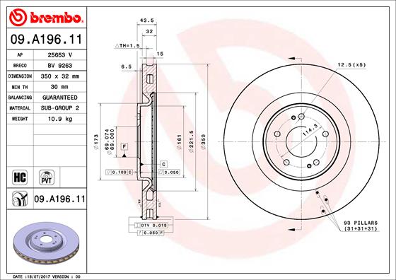 Remschijven Brembo 09.A196.11