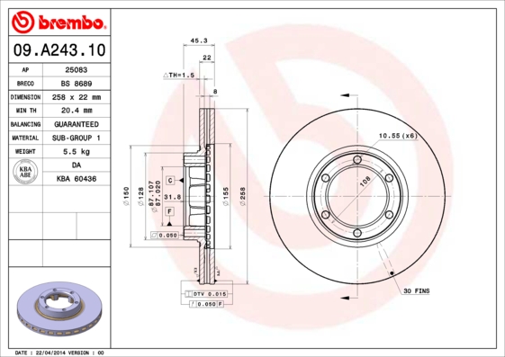 Remschijven Brembo 09.A243.10