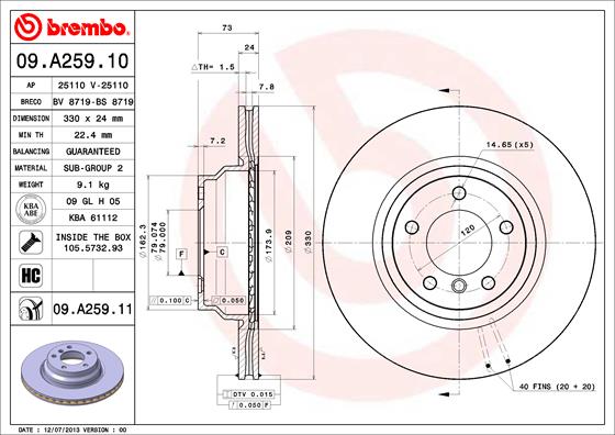 Remschijven Brembo 09.A259.11