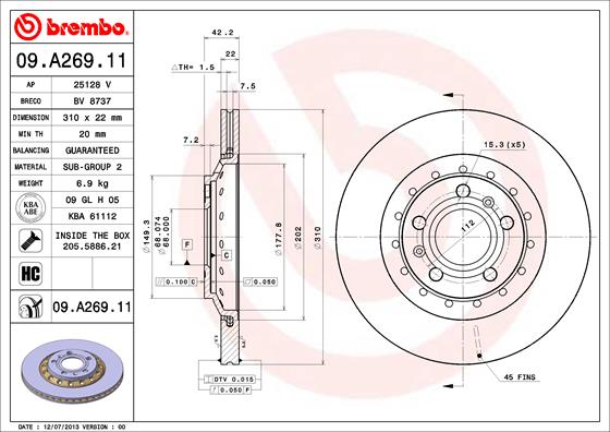 Remschijven Brembo 09.A269.11