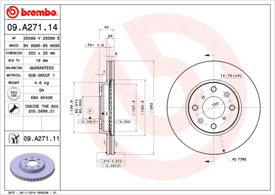 Remschijven Brembo 09.A271.11