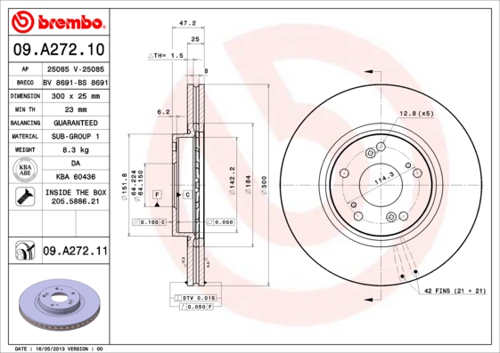 Remschijven Brembo 09.A272.11