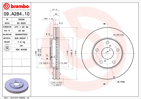 Remschijven Brembo 09.A284.10