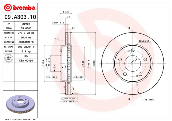 Remschijven Brembo 09.A303.10