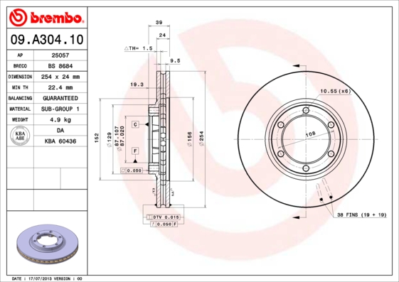 Remschijven Brembo 09.A304.10