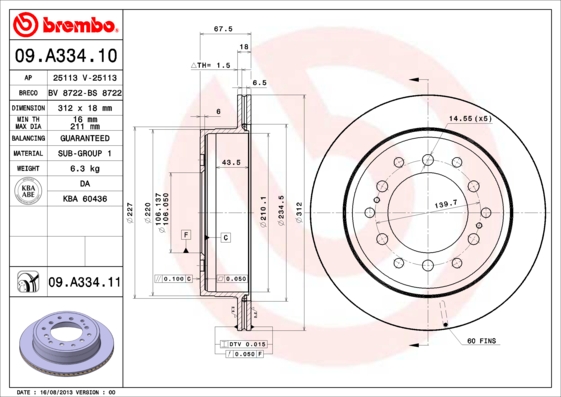 Remschijven Brembo 09.A334.11