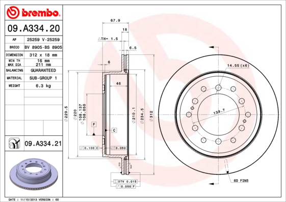 Remschijven Brembo 09.A334.21