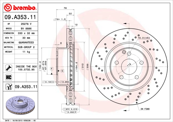 Remschijven Brembo 09.A353.11