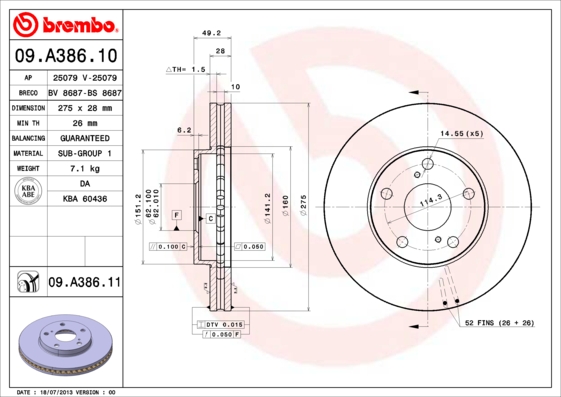 Remschijven Brembo 09.A386.11