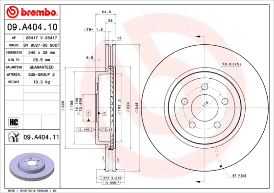 Remschijven Brembo 09.A404.11