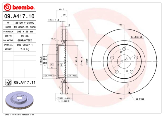 Remschijven Brembo 09.A417.11