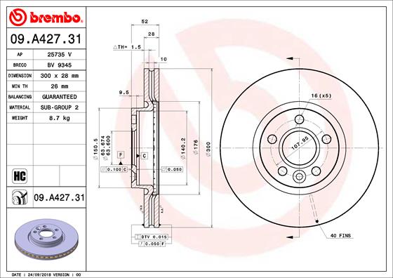 Remschijven Brembo 09.A427.31