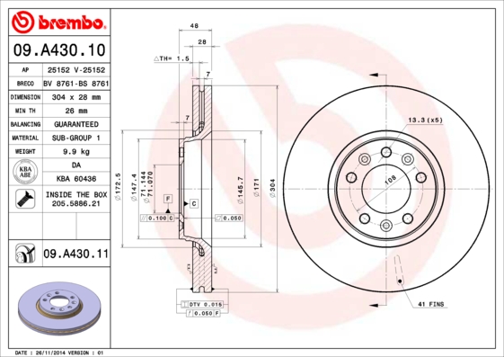 Remschijven Brembo 09.A430.10