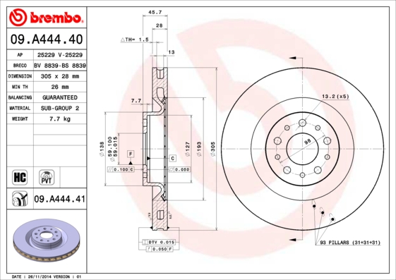 Remschijven Brembo 09.A444.41