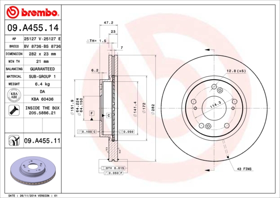 Remschijven Brembo 09.A455.11