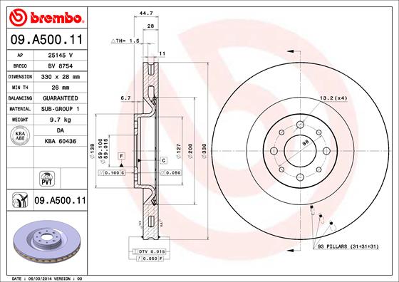 Remschijven Brembo 09.A500.11