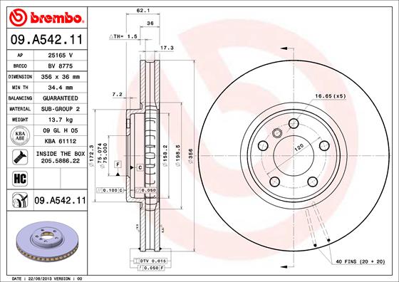 Remschijven Brembo 09.A542.11