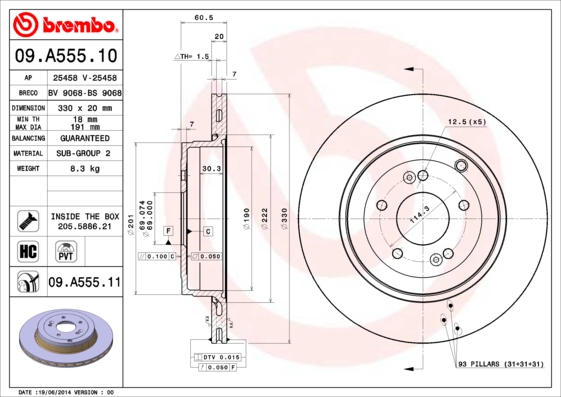 Remschijven Brembo 09.A555.10