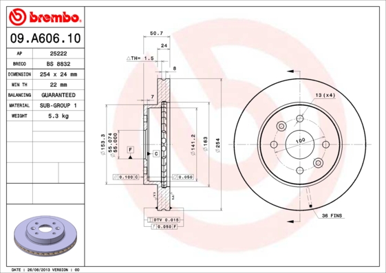 Remschijven Brembo 09.A606.10