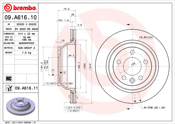 Remschijven Brembo 09.A616.11