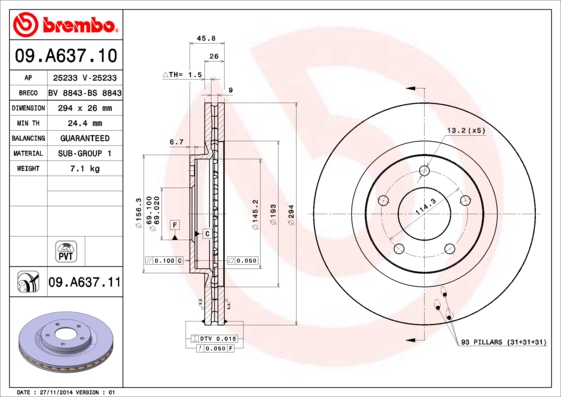 Remschijven Brembo 09.A637.11