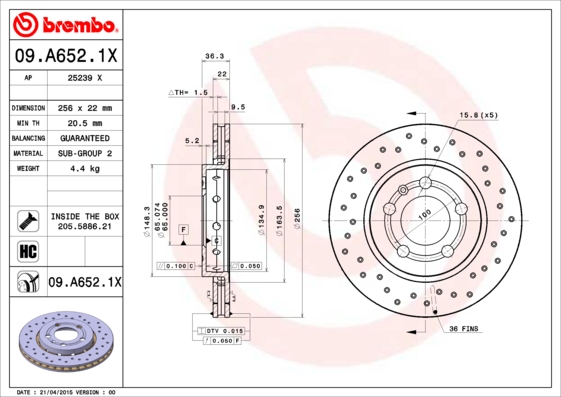 Remschijven Brembo 09.A652.1X