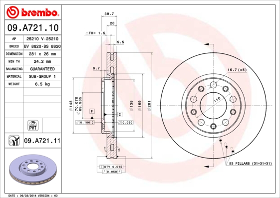 Remschijven Brembo 09.A721.11