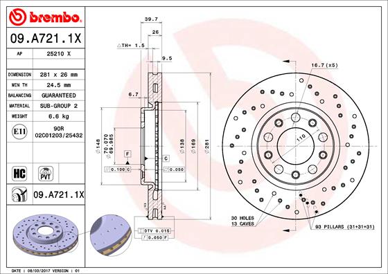 Remschijven Brembo 09.A721.1X