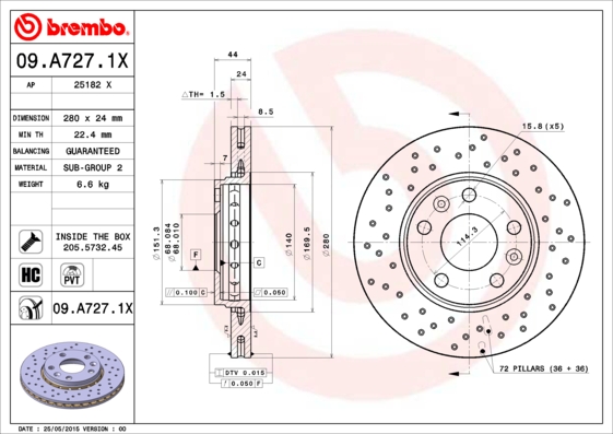 Remschijven Brembo 09.A727.1X