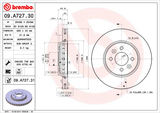 Remschijven Brembo 09.A727.31